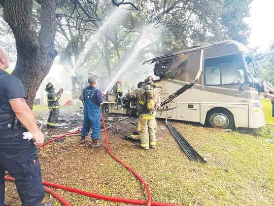 FIRE DESTROYS MOTOR HOME