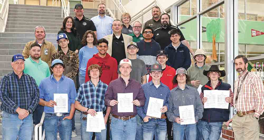 The January meeting of the LISD trustees opened with student recognition. Blake Thornton, Livingston High School Career & Technical Education Coordinator, brought students who participated in a welding event held at the high school where they earned certifications in welding processes. A total of 30 students earned more than 40 certifications. Welding instructors Edwin Buford, Jesse Lazenby, and Johnny Sitton were also recognized. Courtesy photo