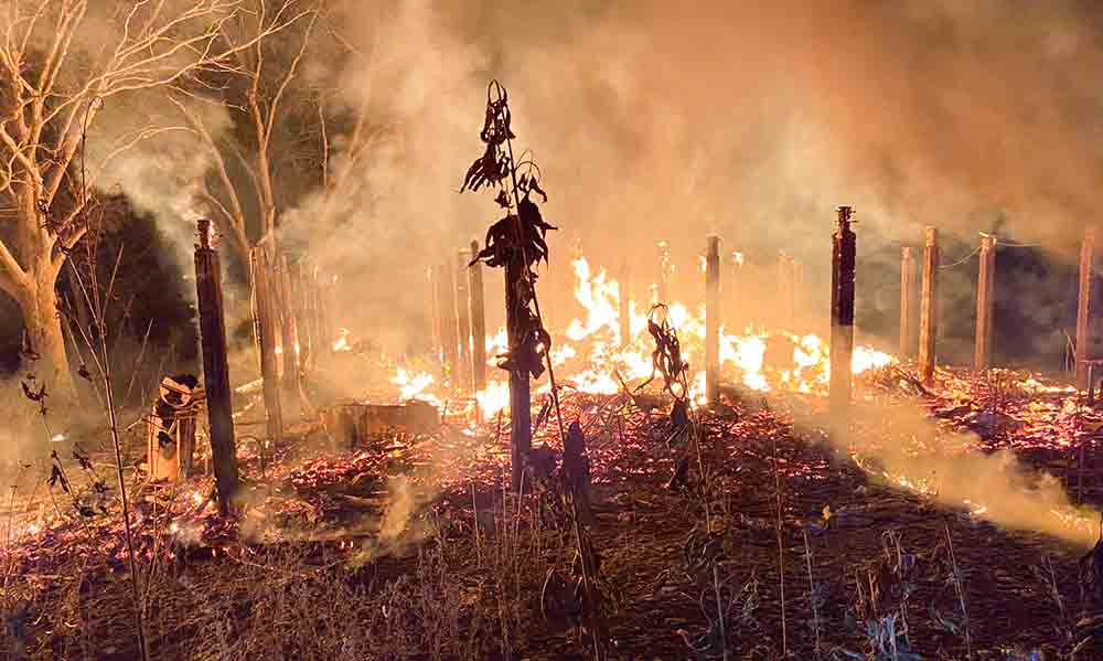 A home in Riverside burned to the ground on Thursday, and firefighters from several area departments, including Trinity, assisted in battling the blaze. COURTESY PHOTO