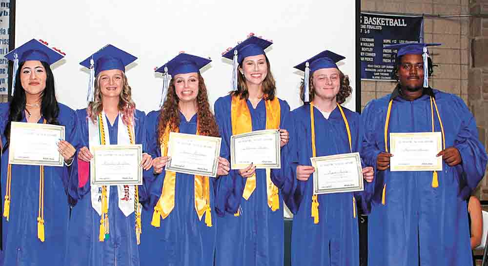 Alumni scholarships were awarded to Valeria Renero, Karmilla LeBlanc, Kaylie WIlliams, Marissa Hollis, Logan Nunley and Kameron Spencer at the recent Apple Springs ISD awards banquet. Courtesy photo