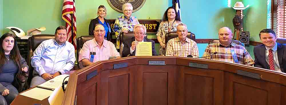 The Trinity County Commissioners Court proclaimed April as Sexual Assault Awareness Month, along with Whitney Burran, executive director of Family Crisis Center of East Texas, and Rana Wingo and Tracy Stoudt of SAAFE House.