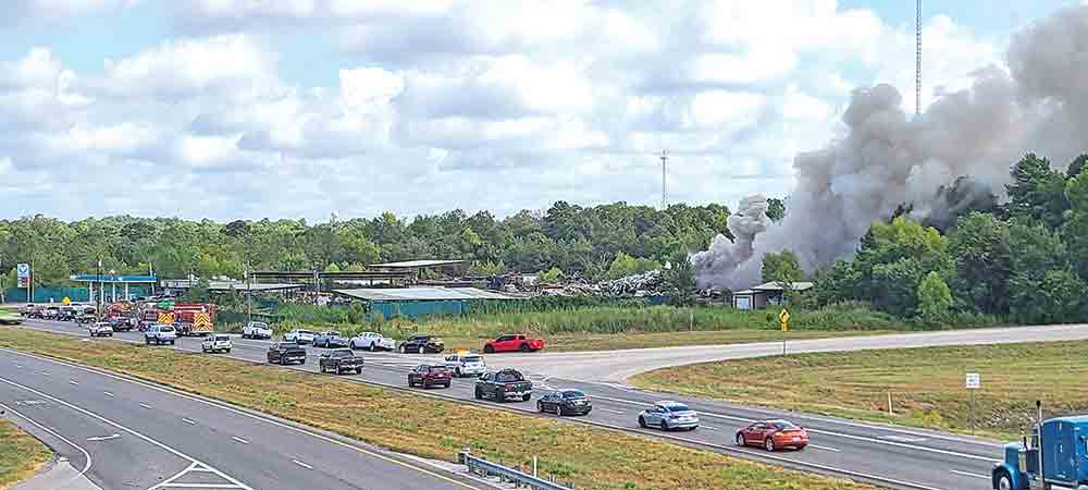 Several departments responded to the fire off Highway 59, and northbound traffic experienced some delays until the afternoon. Photo by Brian Besch