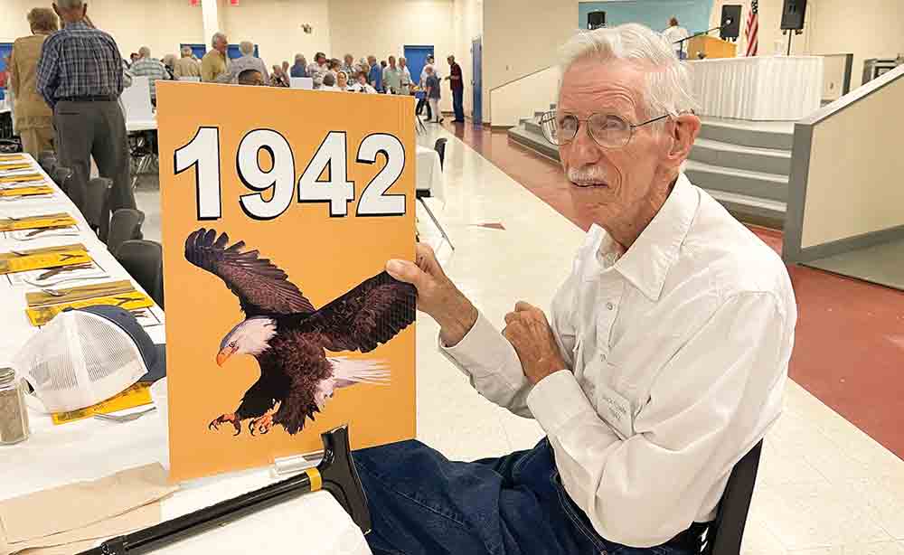 Jack Clark, Kirby High Class of ’42, celebrates at the reunion.  PHOTO BY MICHAEL G. MANESS