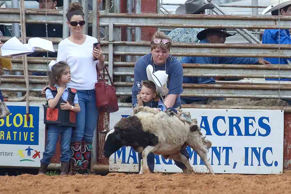 Mutton Bustin’ is always a popular and fun event at the annual Western Weekend Lions Club Rodeo. Booster file photo by Jim Powers