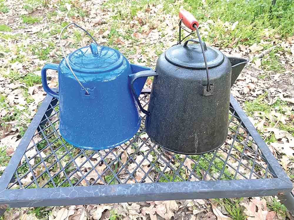 Luke’s old camp coffee pot finally sprung a leak after many years. He will put the handle from the old one on the new and keep the tradition going. Photo by Luke Clayton