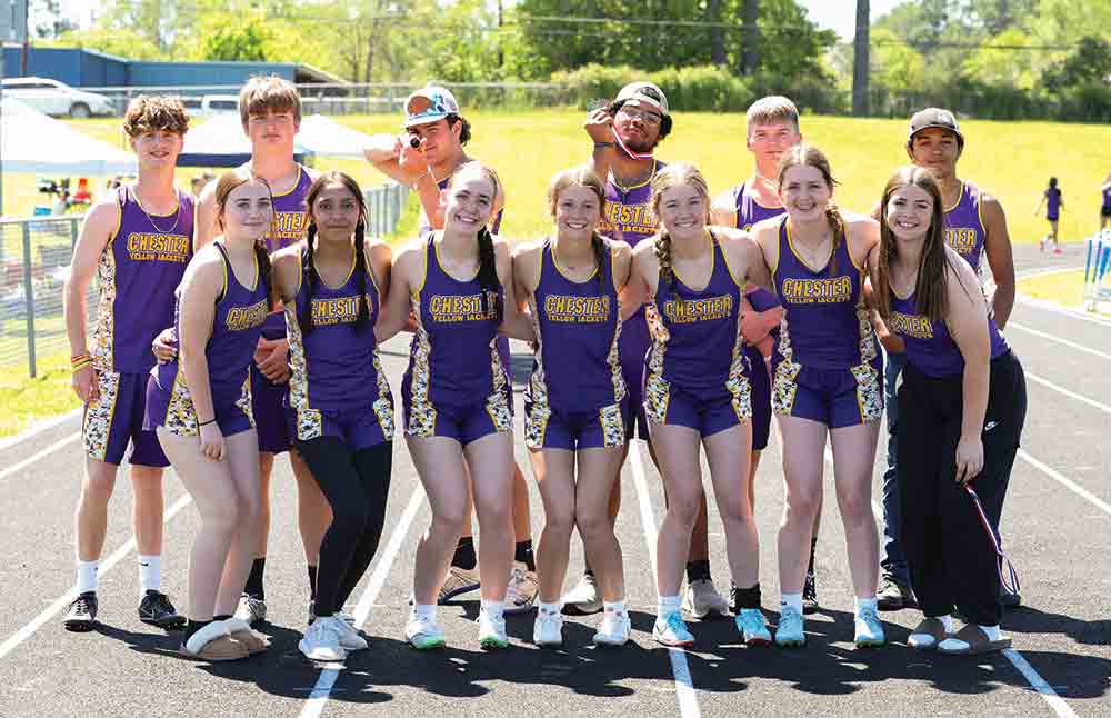 The Yellowjacket Track Team – Back Row (L-R): Bryson Swanson, Kasen Citrano, Jesse Bittick, Keighen Green, Jaxon Gay, Kevron Green. Front Row (L-R): Macey Davis, Elizabeth Lopez, Marae Pounds, Kinsley Barnes, Kyli Handley, Lauren Citrano and Allie Ogden. BECKI BYRD | TCB