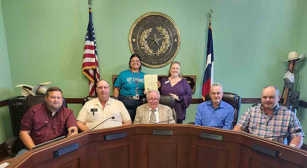 Representatives of SAAFE House and the Trinity County Commissioners Court proclaimed April and Sexual Assault Awareness Month.