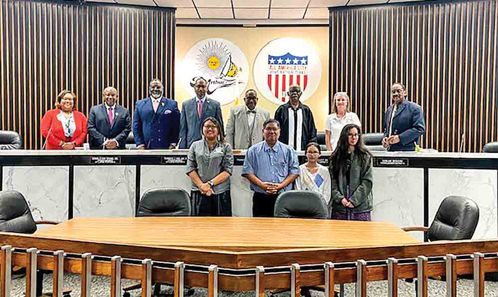 Representatives of the Alabama-Coushatta Tribe of Texas and the Port Arthur City Council after the Council became the 100th group to approve a resolution supporting the tribe. Photo by Victoria Johnson.